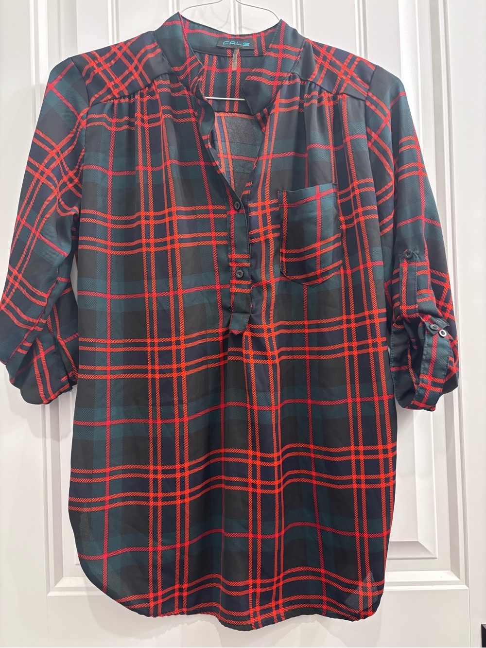Cals Black and Red Plaid Button-Front Blouse